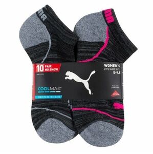 Puma Women's No Show Socks CoolMax Black and Pink 10 Pack Size 5-9.5